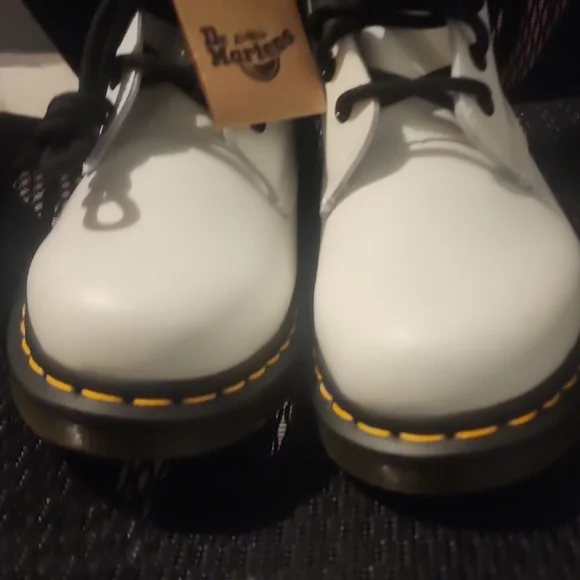 Dr. Martens 1460 White Leather Boots with Black Accents - Picture 6 of 7